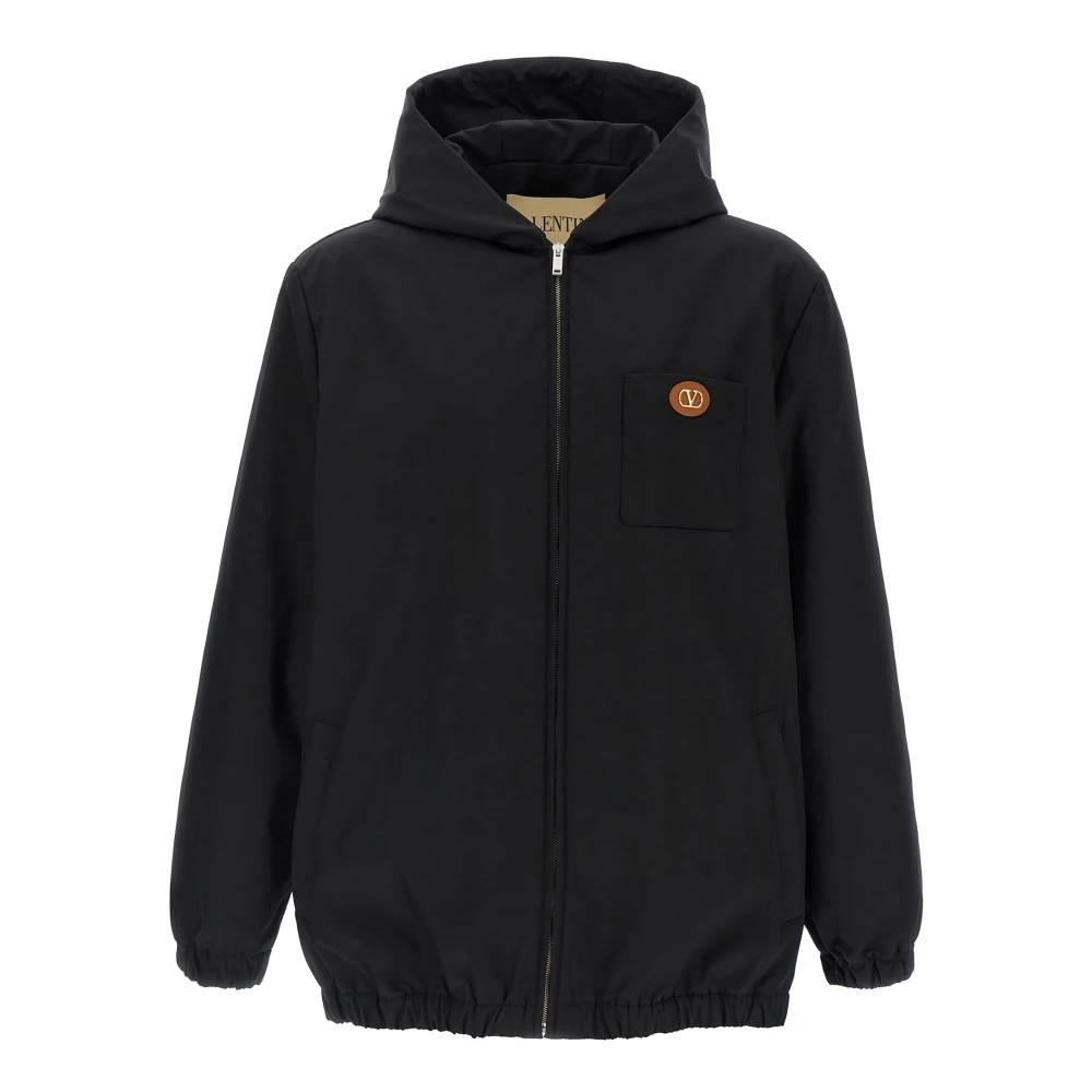 Valentino Garavani Men's Blue Nylon Hooded Jacket With Vlogo Patch
