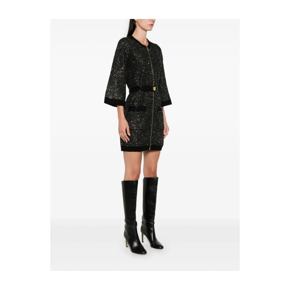 Elisabetta Franchi Paillet Mini Jurk met 3 4 Mouwen Black Dames
