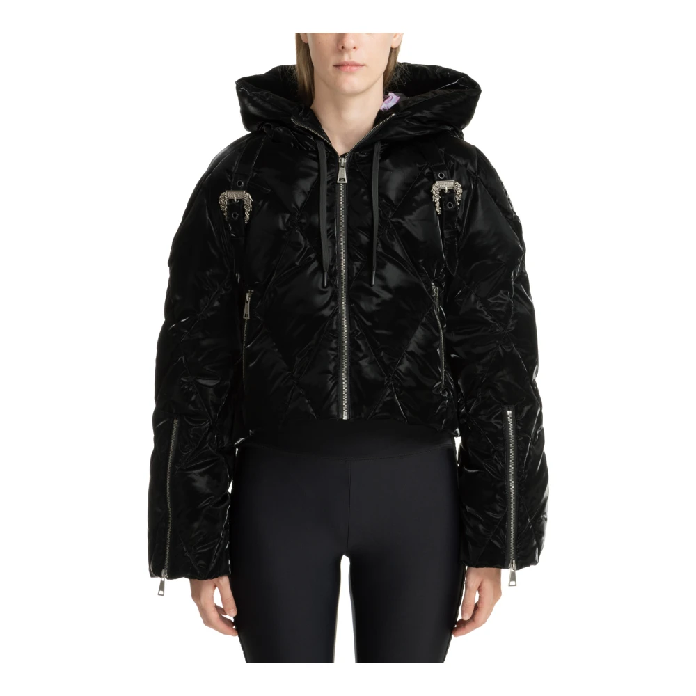 Versace Jeans Couture Capuchon Rits Effen Donsjas Black Dames