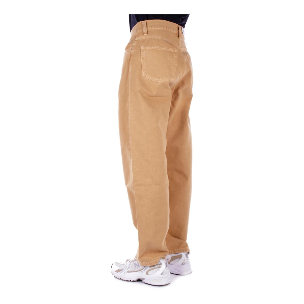 Carhartt WIP Beige Broek Logo Jeans Knoop Rits Yellow Heren