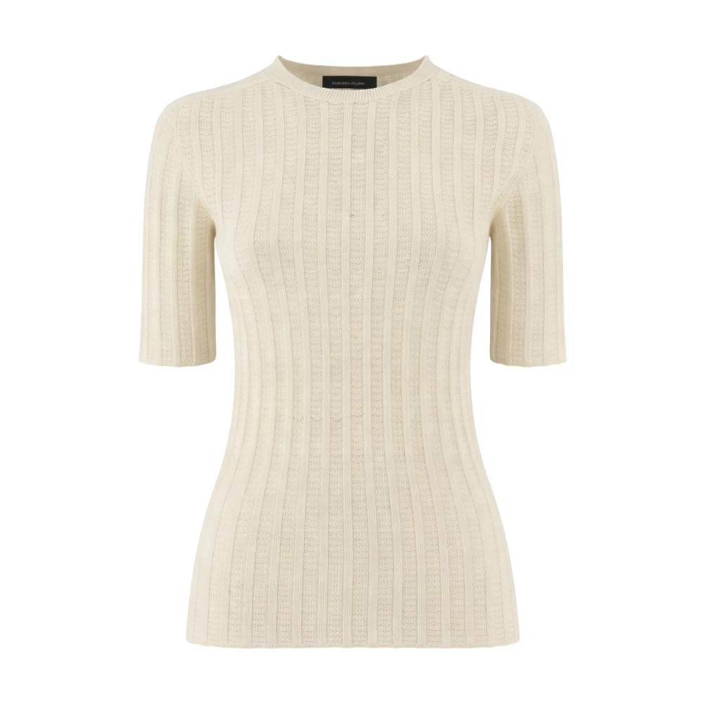 Fabiana Filippi Women's Beige Round-Neck Knitwear, M, Ribbed Crew-Neck Jumper