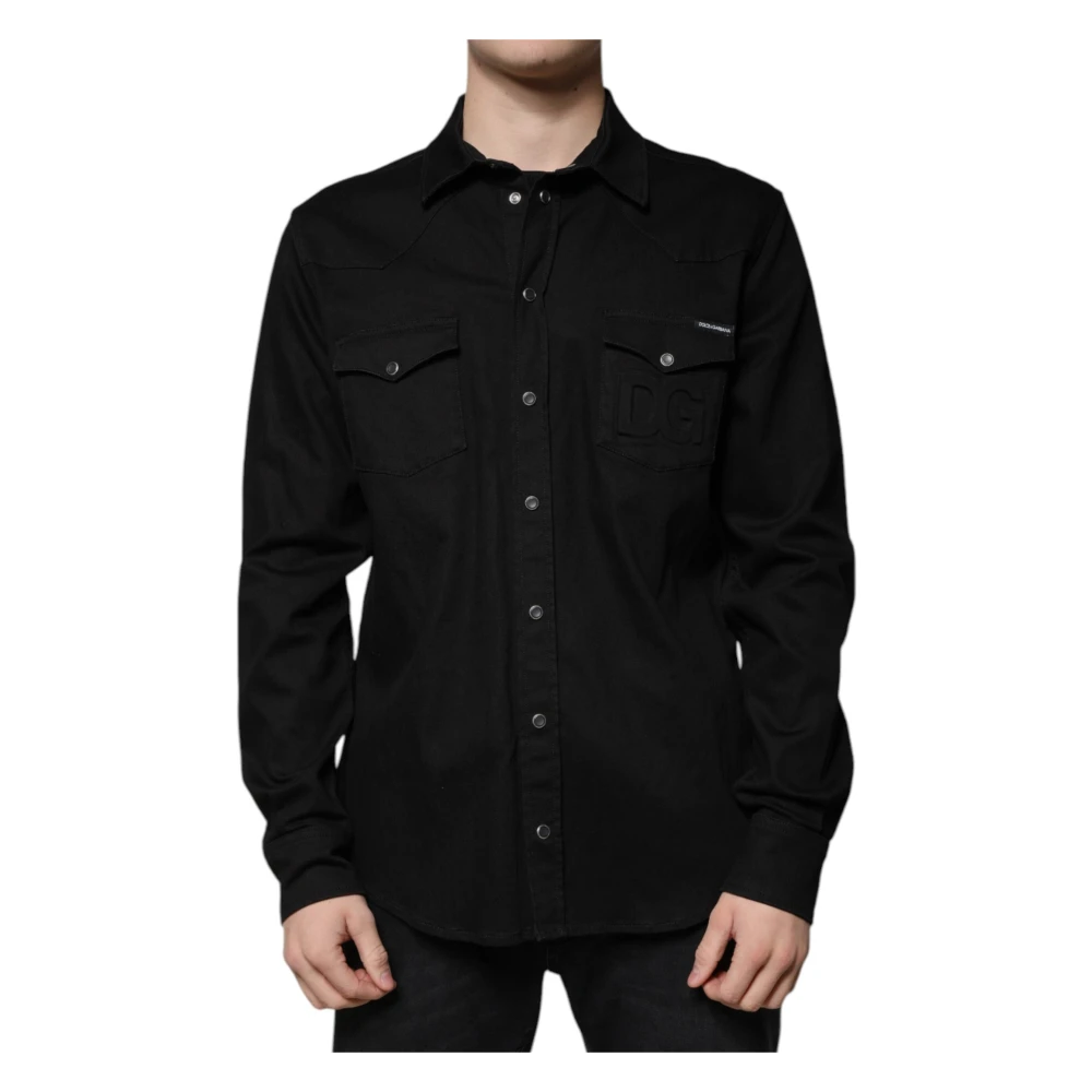 Dolce & Gabbana Men's Black Cotton Button-Down Shirt