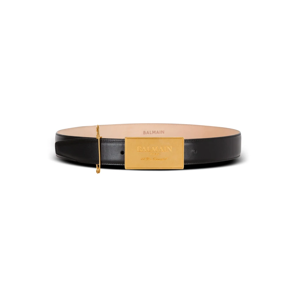 Balmain Leren riem met veiligheidsspeld Black Dames