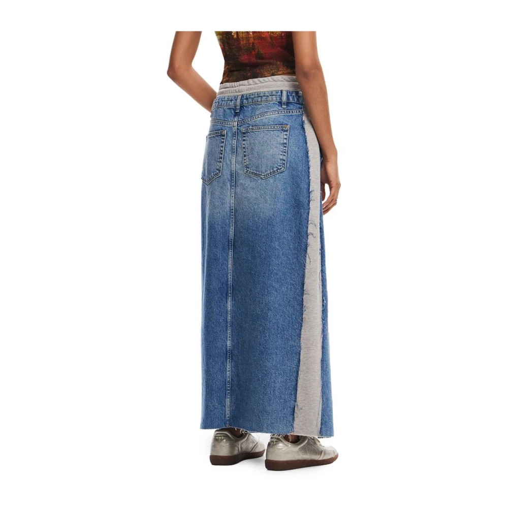 Desigual Midi Rok Katoenmix Herfst Winter Collectie Blue Dames