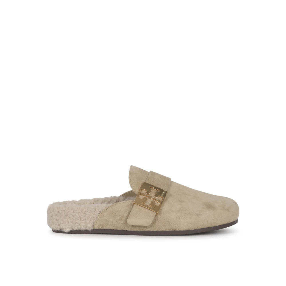 Tory Burch Shearling Mule Platta Skor Beige, Dam