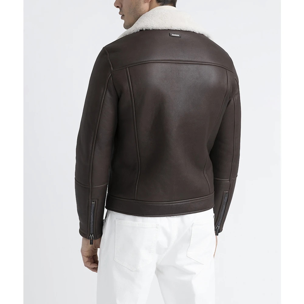 PESERICO Echt schapenleren motorjack Brown Heren