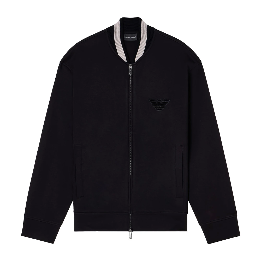 Emporio Armani Men's Black Zip-Throughs, M, Logo Zip-Up Sweatshirt