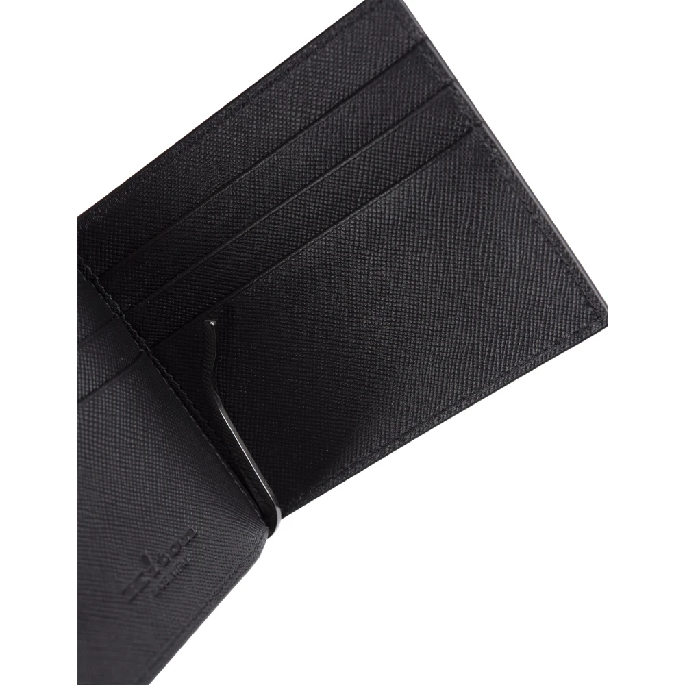 Kiton Zwarte Leren Portemonnee Black Heren