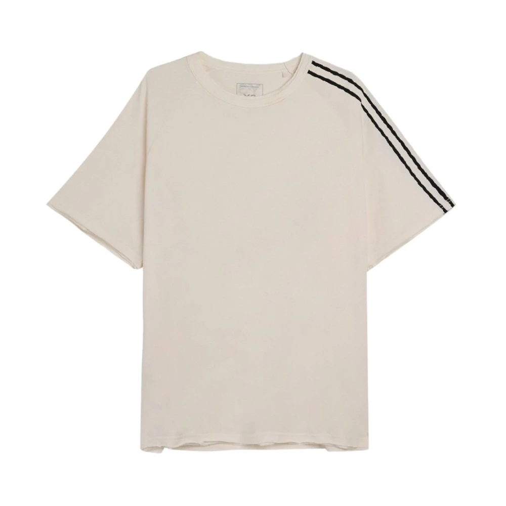 Y-3 Men's White Raw Edge 3-Stripes Short Sleeve Tee - Training T-Shirts & Tops - L - Sport