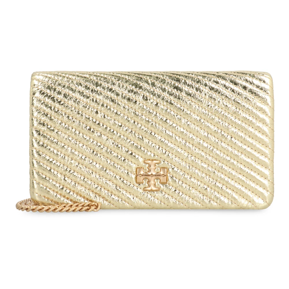 TORY BURCH Metallic Leren Portemonnee met Kettingriem Yellow Dames