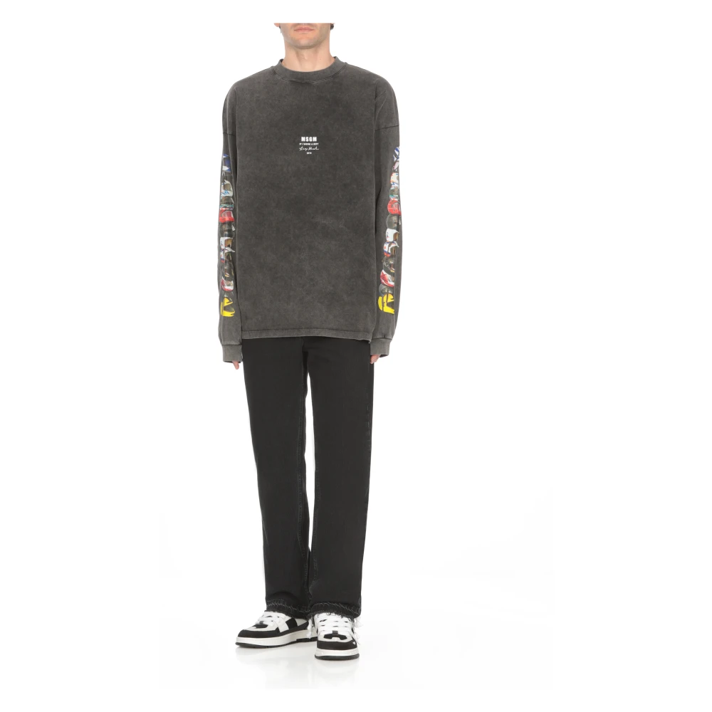 Msgm Grijze Katoenen Sweatshirt met Print Gray Heren