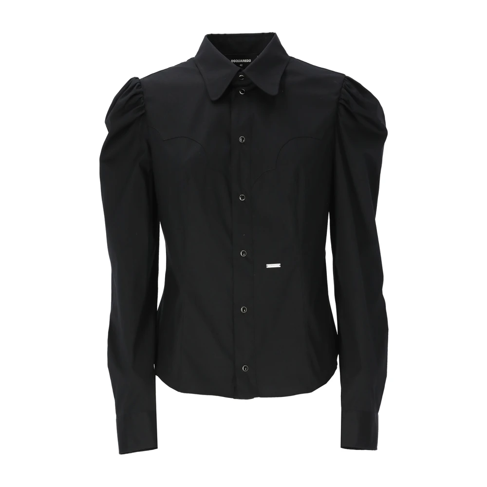 Dsquared2 Zwarte katoenen shirt met metalen logo patch Black Dames