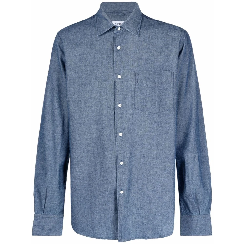 Aspesi Light Wash Klassiek Denim Overhemd met Kraag Blue Heren