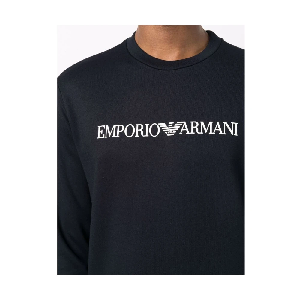 Emporio Armani Navy Blauwe Logo Sweatshirt Blue Heren