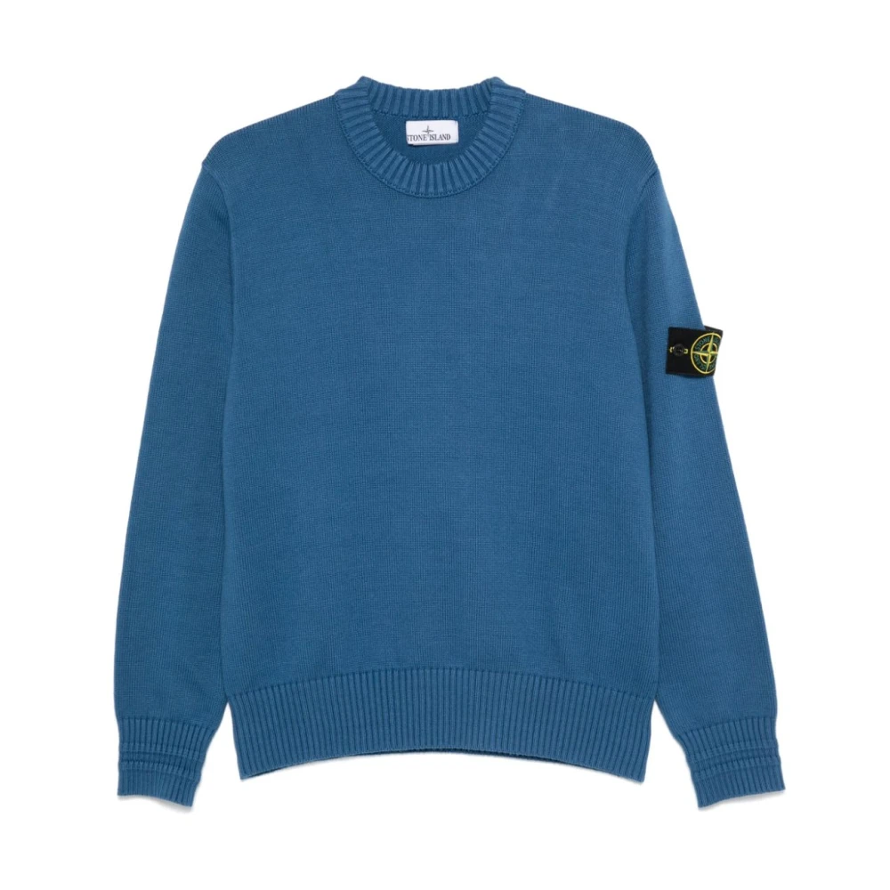 Stone Island Blauwe Ribgebreide Trui Badge Blue Heren