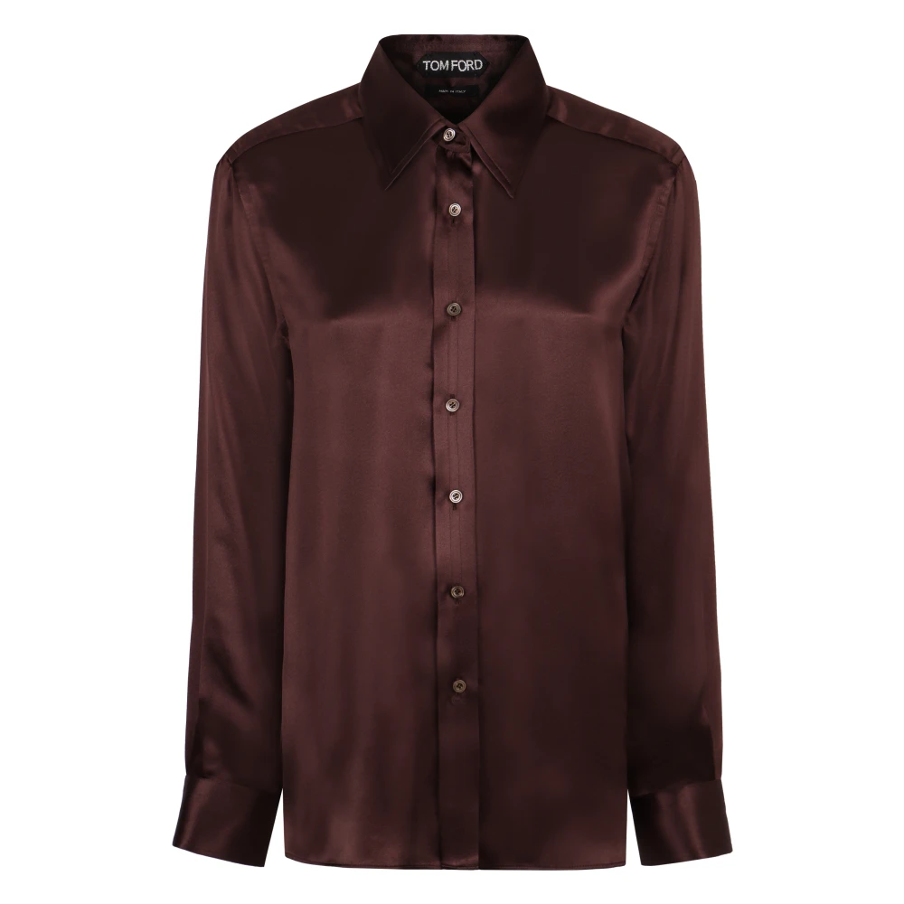 Tom Ford Zijden Satijnen Overhemd met Puntkraag Brown Dames