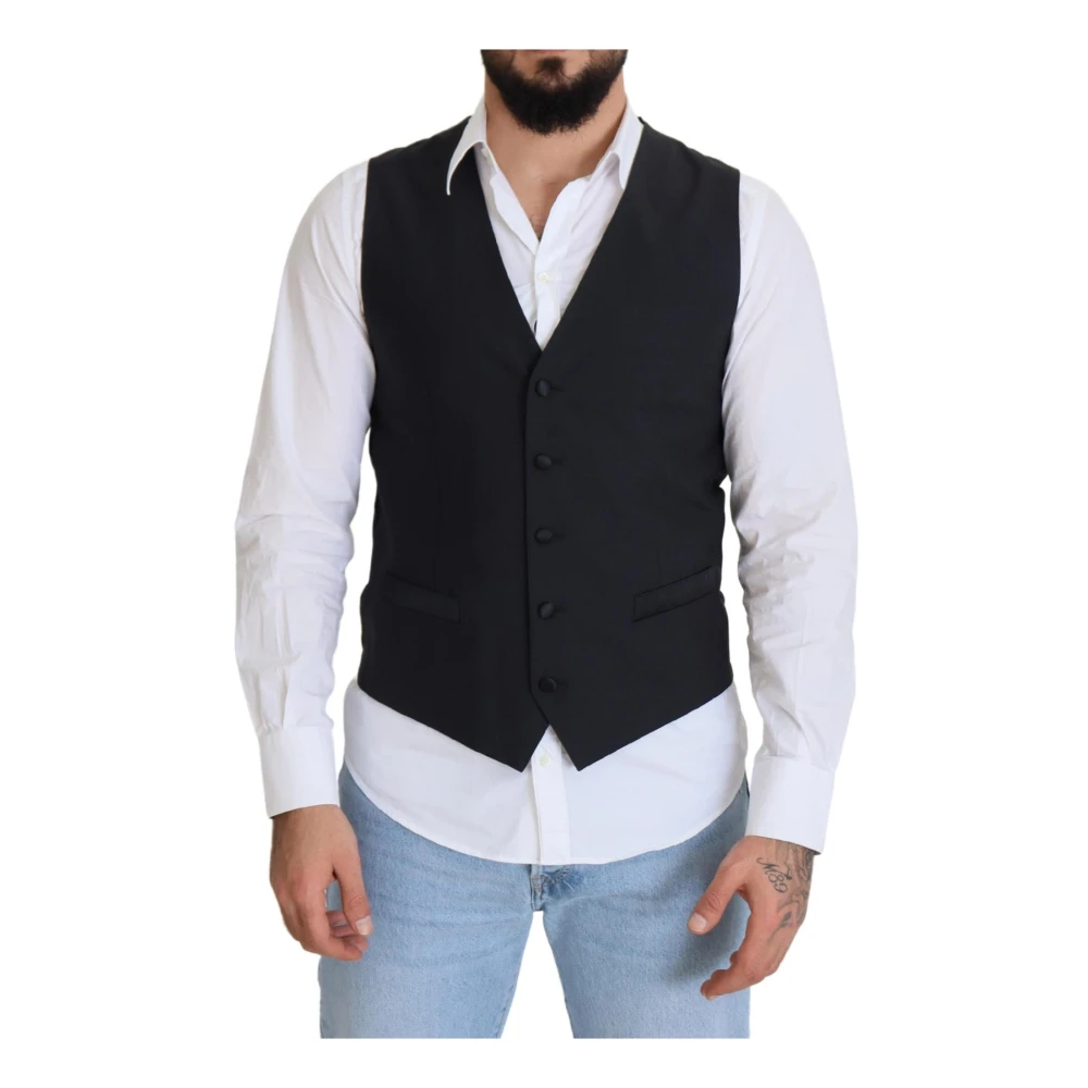 Dolce & Gabbana Uomo Nero - Gilet Classico In Lana Stretch - Suits - L
