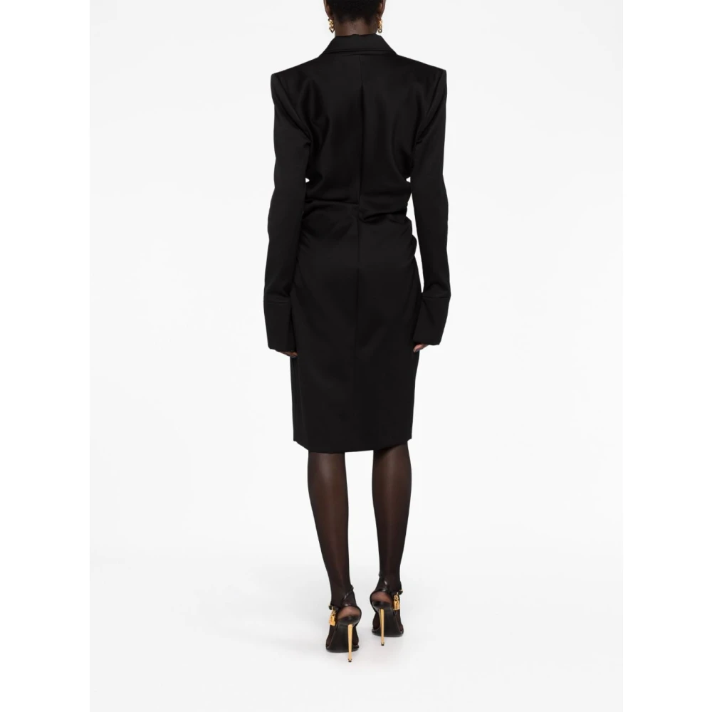 Tom Ford Zwarte getailleerde midi-jurk met peak revers Black Dames