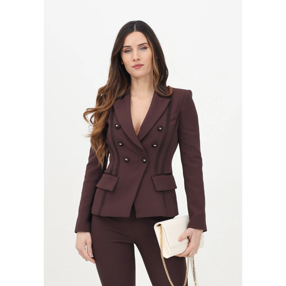 Elisabetta Franchi Bruine Double-Breasted Jas Lente Zomer Brown Dames