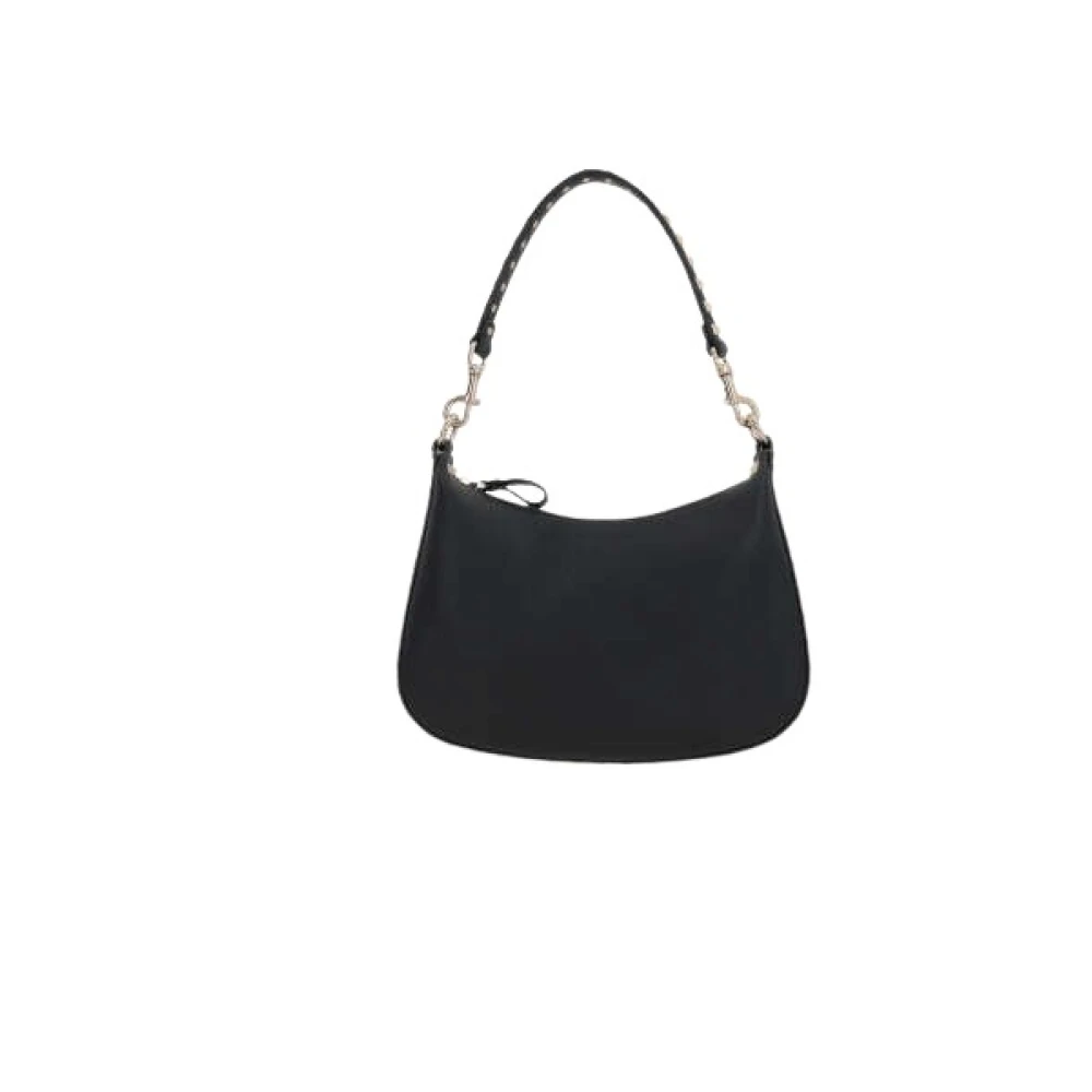 Valentino Garavani Zwarte Gehamerde Leren Hobo Tas met Platina Studs Black Dames