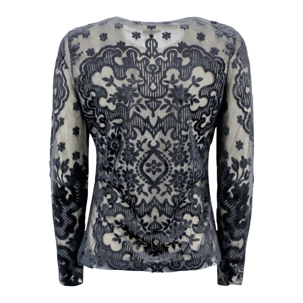 ETRO Velvet Bloemen Jacquard Crew Neck Top Black Dames
