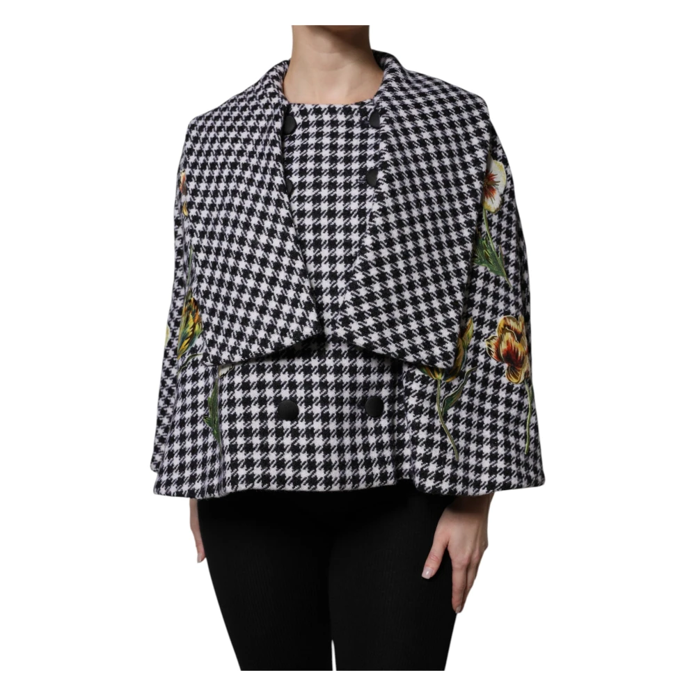 Dolce & Gabbana Women's Black Monochrome Floral Cape Jacket - Ponchos - 2XS - Jackets