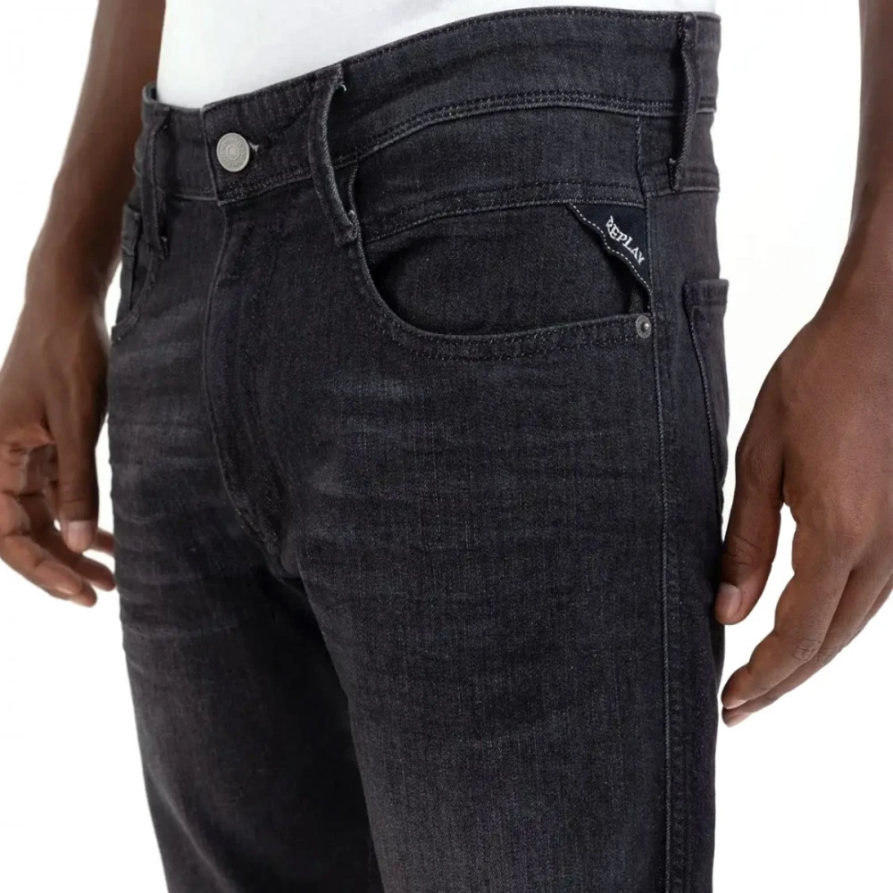 Replay Slim Fit Zwarte Delavé Broek Black Heren