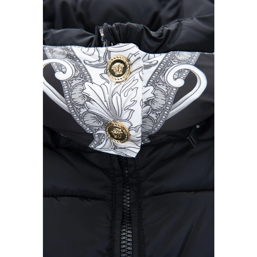 Versace Afneembare capuchon gewatteerde jas Black Dames