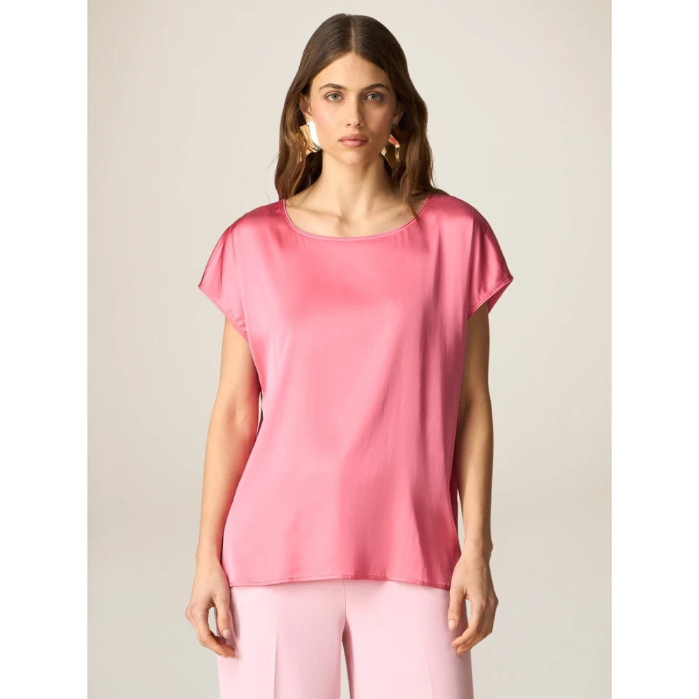Oltre Blouse van viscose satijn met kimono-mouwen Pink Dames