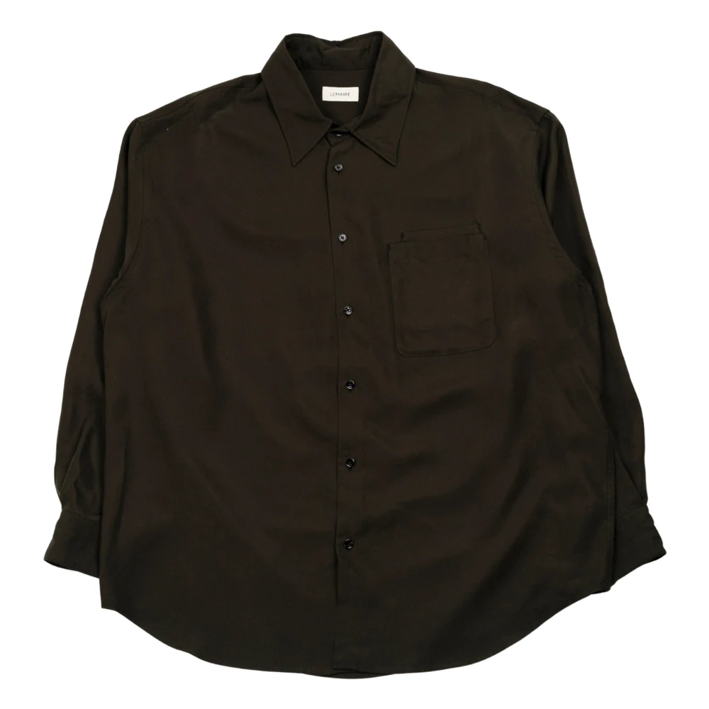 Lemaire Lange mouwen shirt met dubbele zak in zwart Brown Heren