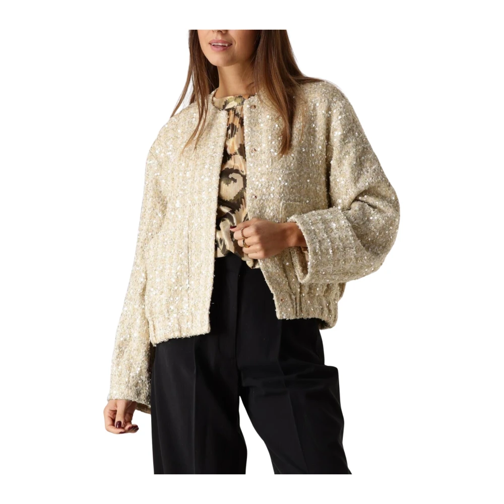 Summum Woman Beige Tweed Sequins Jas Glamour Beige Dames