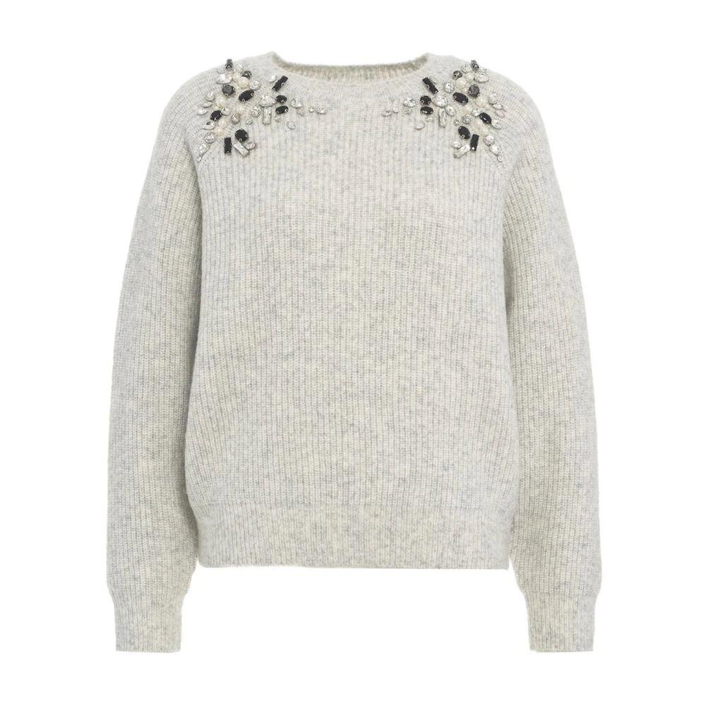 Kaos Grijze Rhinestone Sweater Gebreide kleding Aw24 Gray Dames