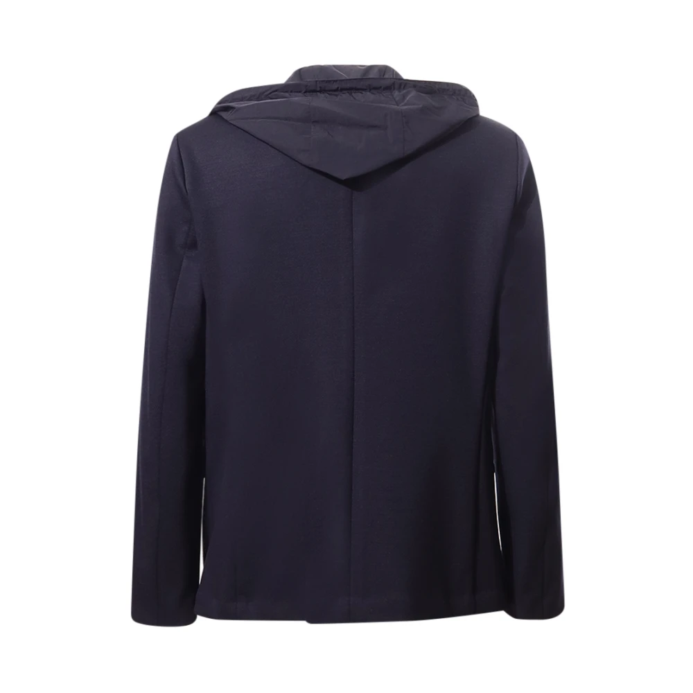 Emporio Armani Blauwe Wollen Jas met Capuchon Blue Heren