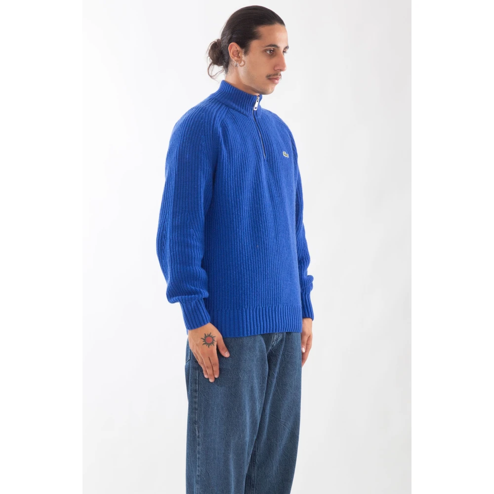 Lacoste Ribgebreide Half Zip Sweater Blue Heren