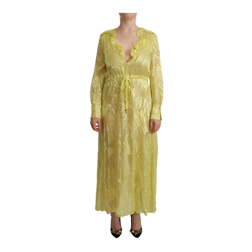 PATRIZIA PEPE Gele Zijden Plunging Maxi Jurk Yellow Dames