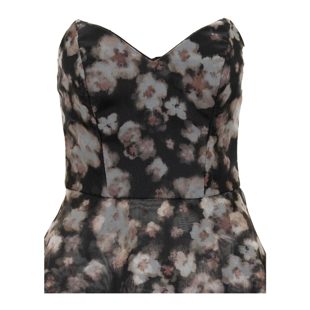 Elisabetta Franchi Bloemen Jurk met Ritssluiting en Haaksluiting Black Dames