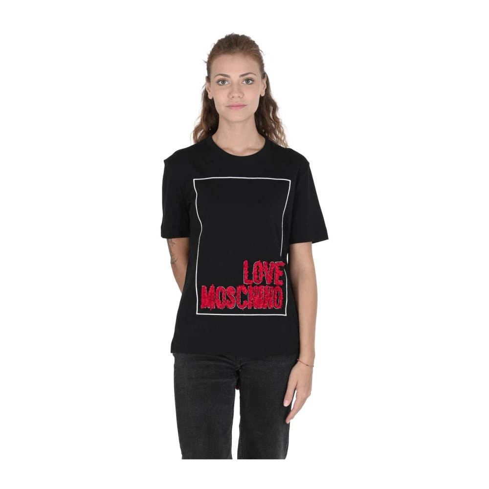 Love Moschino Women's Black T-Shirts, S, Embroidered Logo Tee