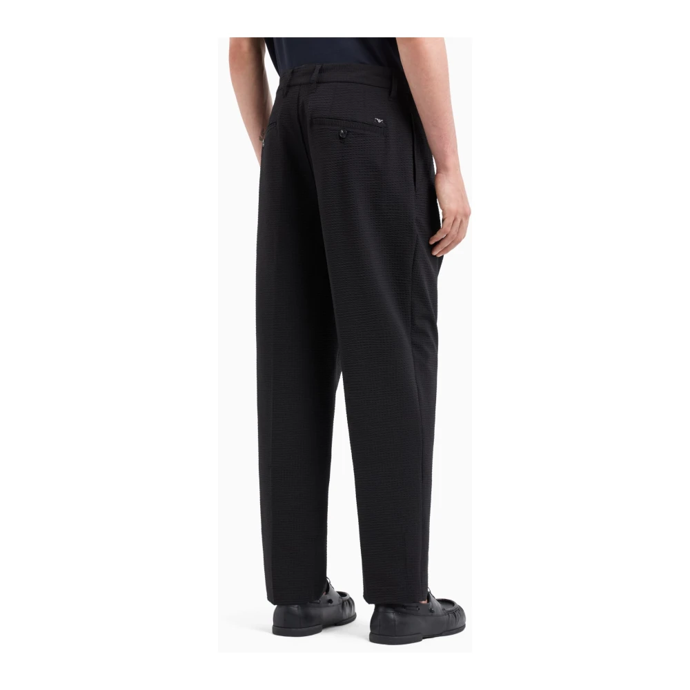 Emporio Armani Zwarte Chino Broek Seersucker Black Heren