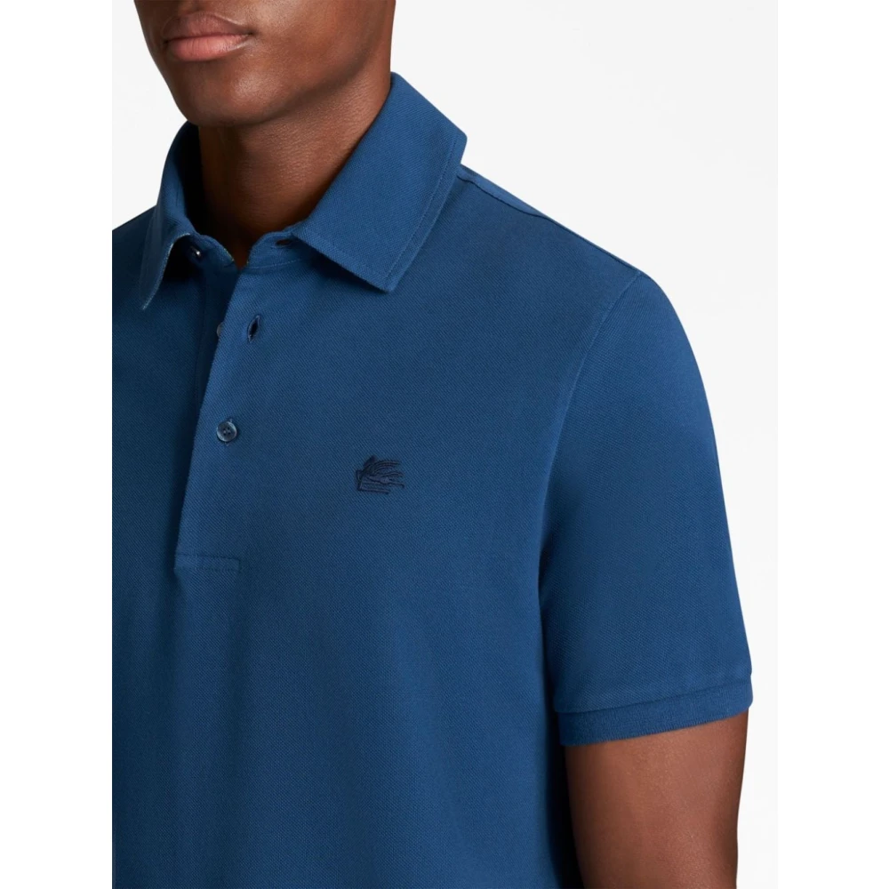 ETRO Blauw Polo Shirt Pegasus Logo Blue Heren