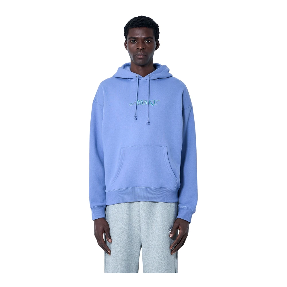 Awake Ny Men's Blue Logo Motif Hooded Sweatshirt
