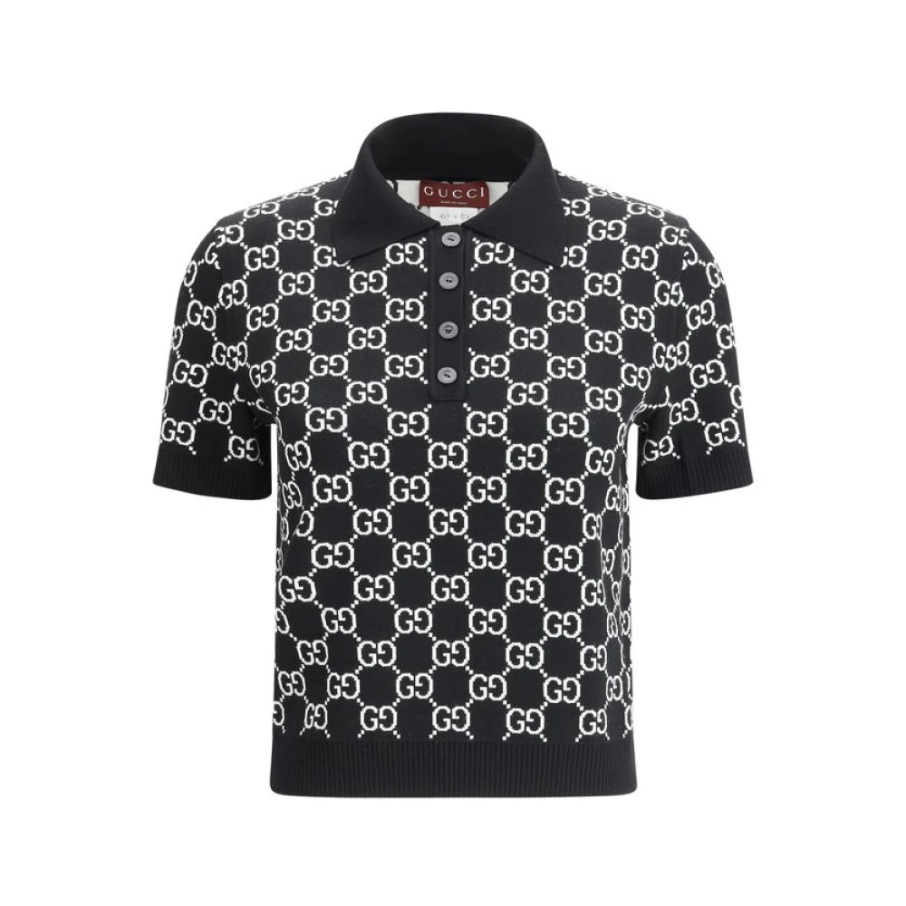 Gucci GG Wol Jacquard Polo Shirt Black Dames