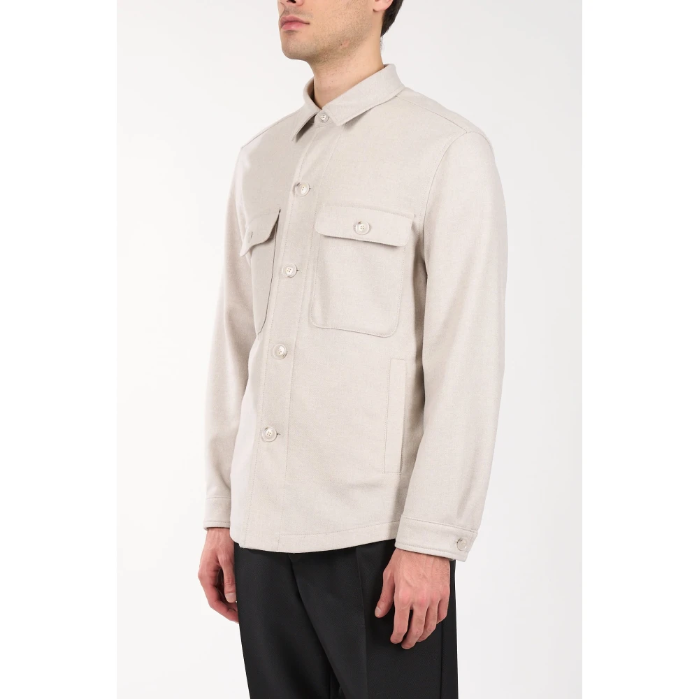 Hugo Boss Overshirt van zuivere wol met knopen Beige Heren