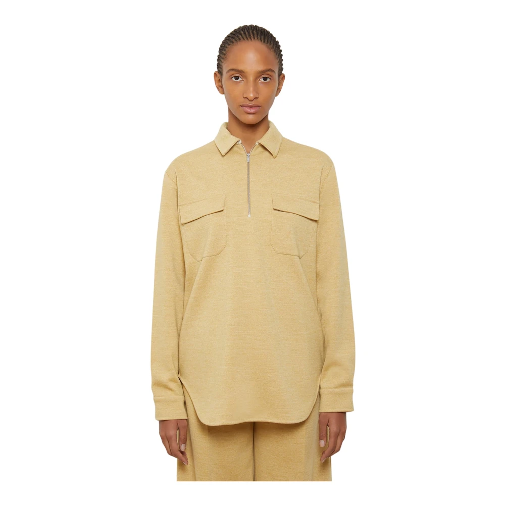 Jil Sander Women's Yellow Blouses, Xs, Wool Half-Zip Shirt With Pockets