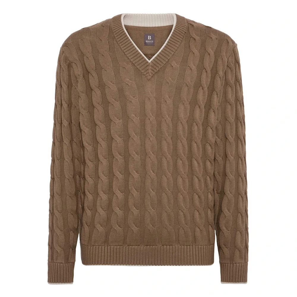 Boggi Milano V-hals Jumper Brown Heren