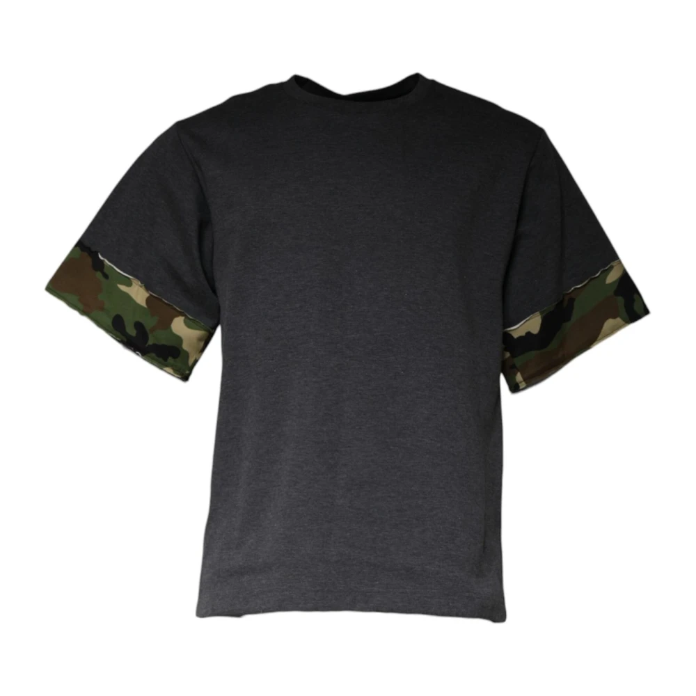 Dolce & Gabbana Camouflage Crew Neck T-shirt met Logo Gray Heren