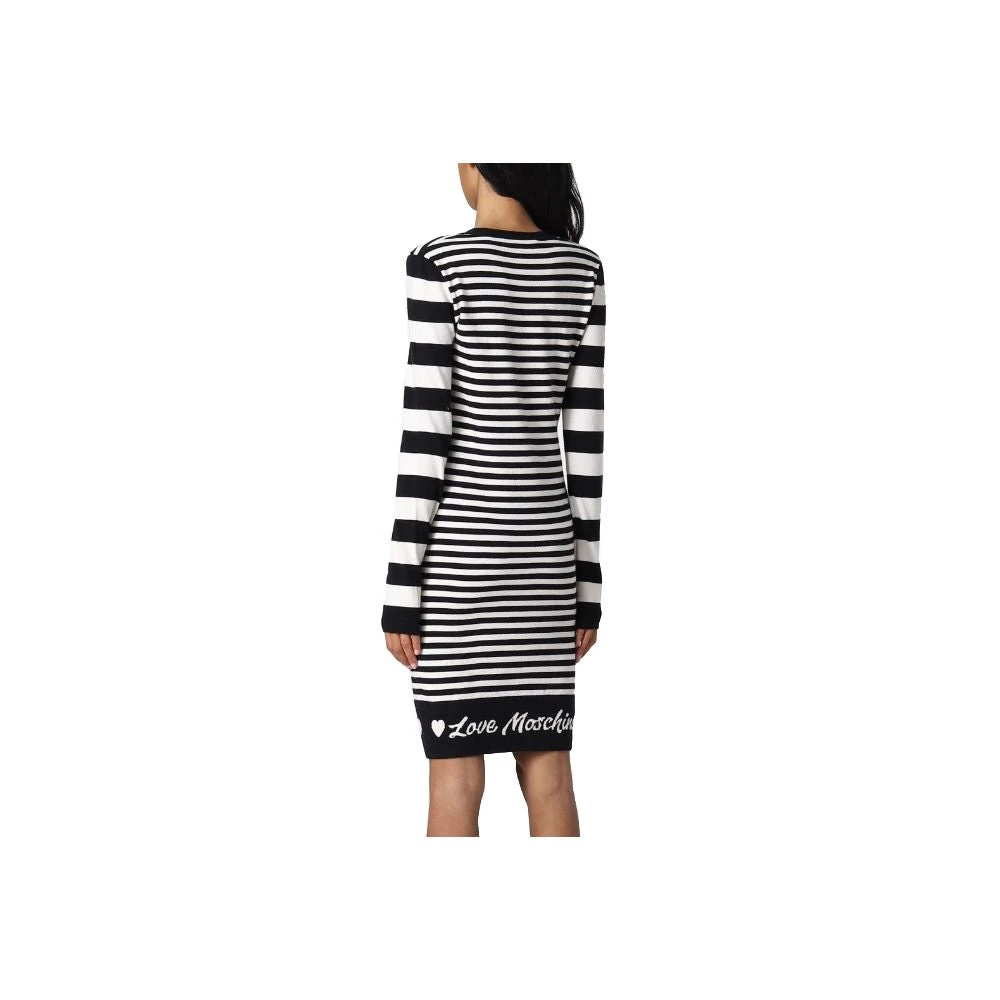 Love Moschino Gestreepte Logo Gebreide Jurk Black Dames