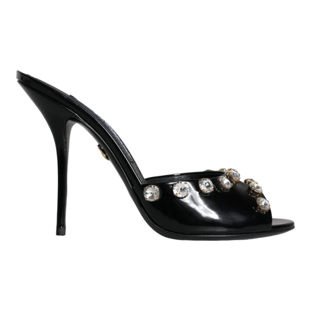Dolce & Gabbana Women's Black Crystal Heels Sandals Shoes