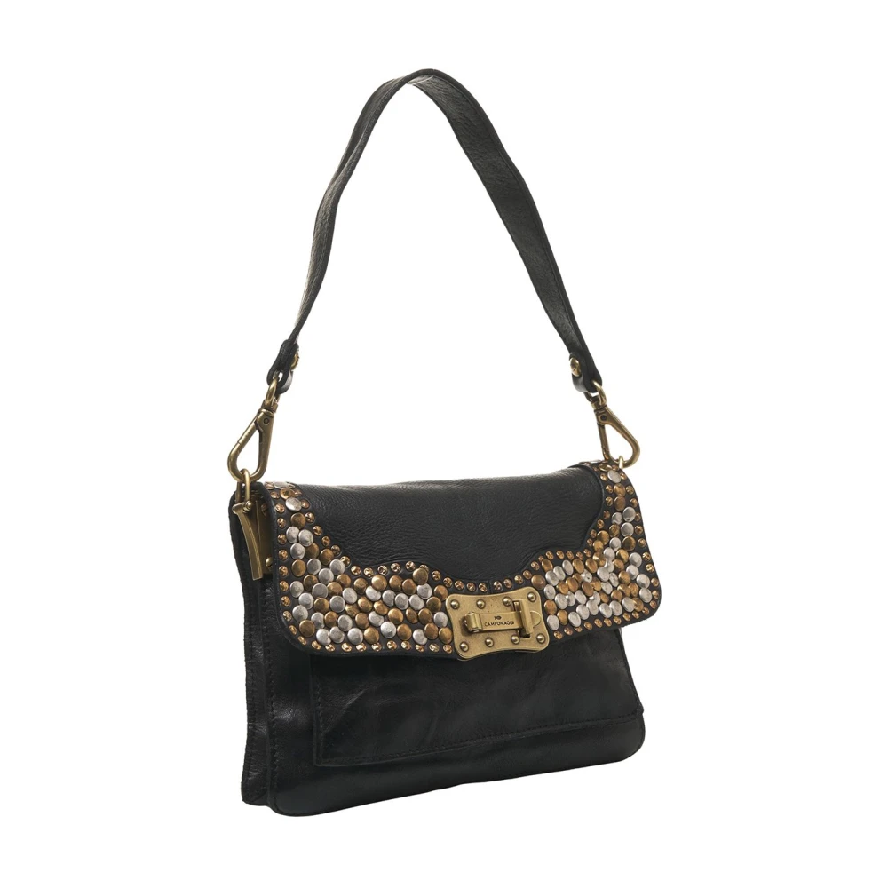 Campomaggi Zwarte leren schoudertas Elegant ontwerp Black Dames