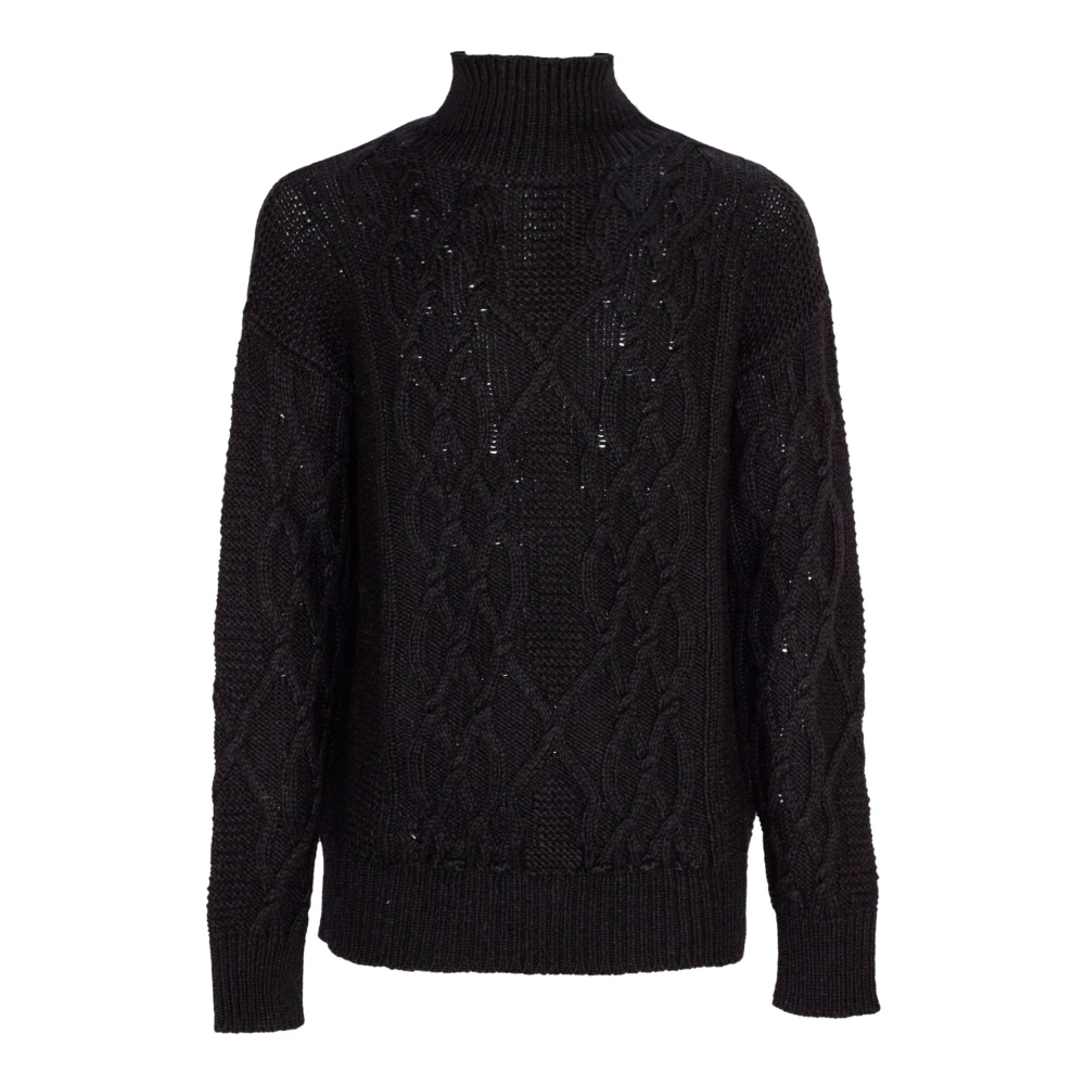 Mauro Grifoni Zwarte wollen trui met vlechtdesign Black Heren
