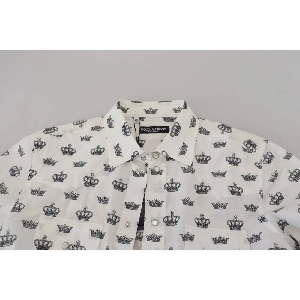 Dolce & Gabbana Kroonprint Slim Fit Overhemd White Heren